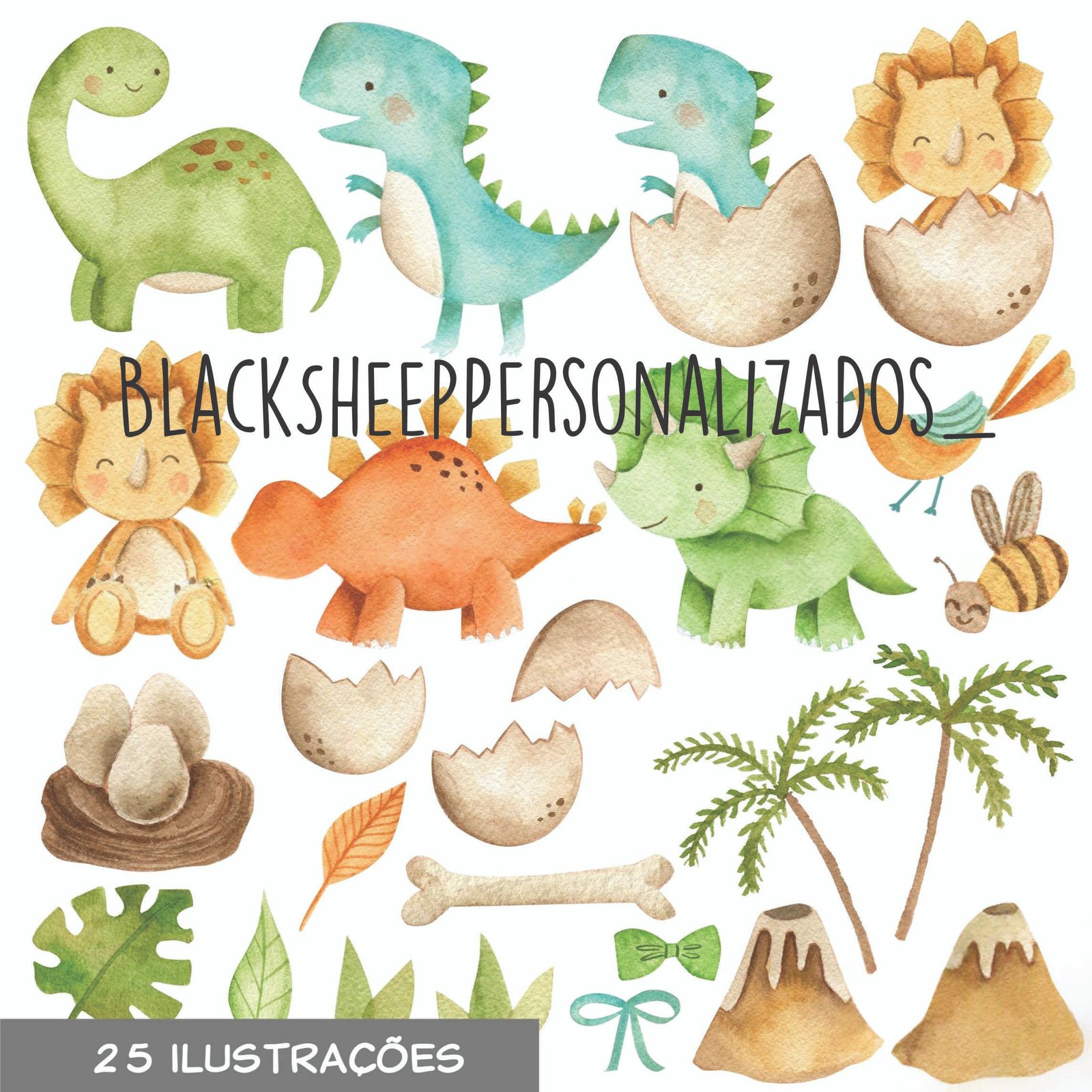 KIT DIGITAL DINOSSAURO BABY AQUARELA