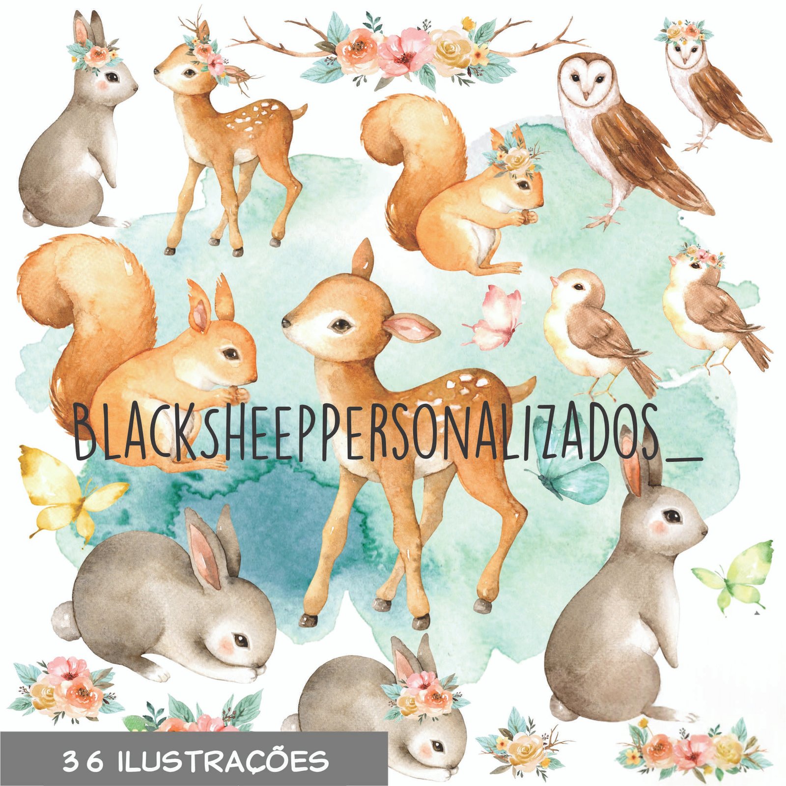 KIT DIGITAL FLORESTA AQUARELA